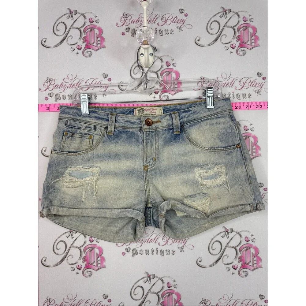 Original denim factory Distressed Light Wash Denim Shorts - Women